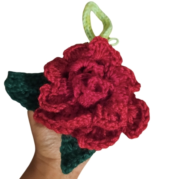 Handcrafted Red Crochet Flower Accessory Mother's Day Red Rose 100% Wool - Picture 7 of 17